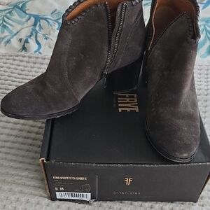 Frye Dark Brown Suede Ankle Booties with Side Zip
